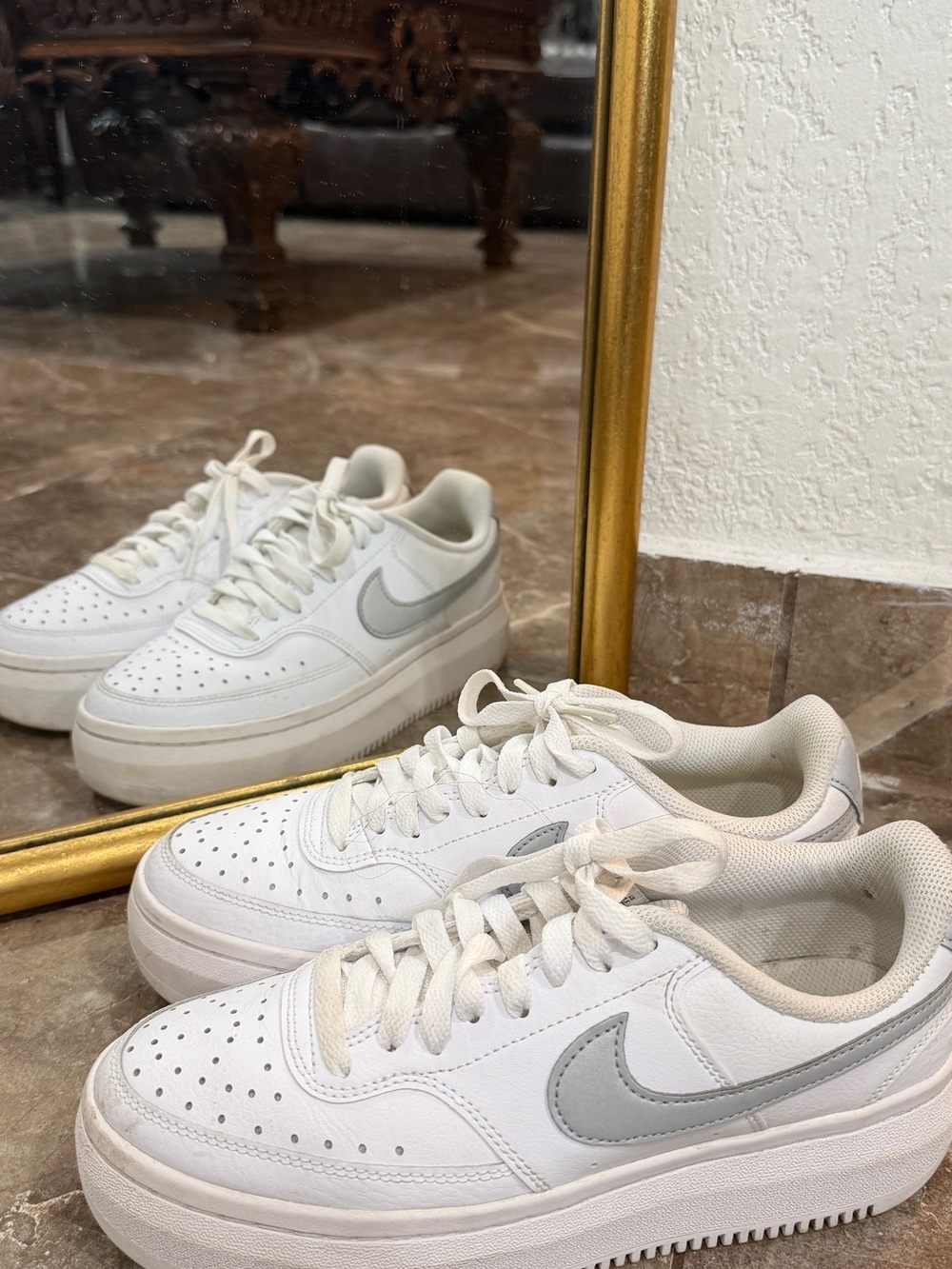 Nike Women's White Sneakers with Light Gray Swoosh